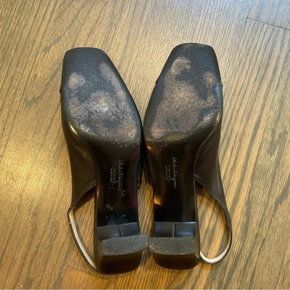 FERRAGAMO Gancini square-toe slingback black Leather pumps 7.5 C - Picture 12 of 14